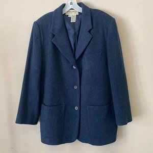 EDDIE BAUER WOMENS HVY WEIGHT 100% WOOL FELT WINTER BLAZER BLUE SZ L